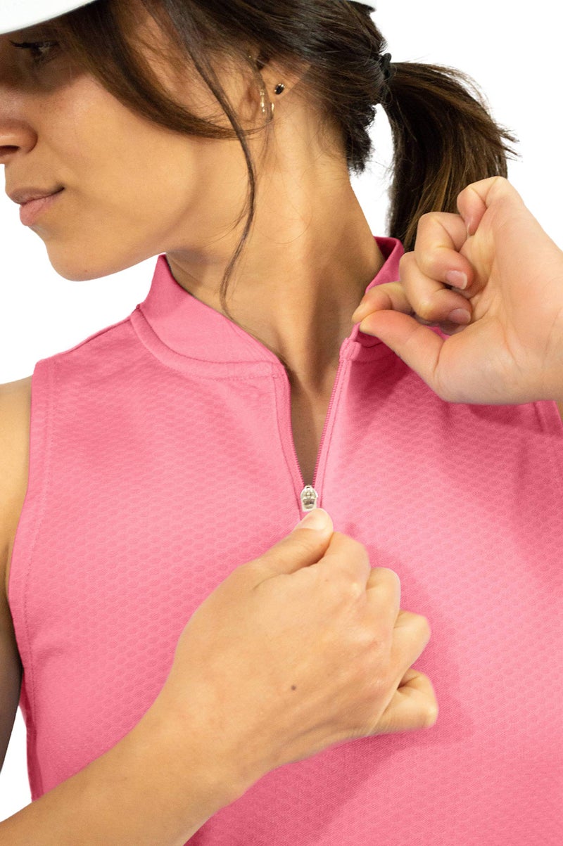 Three Sixty Six Womens Sleeveless Collarless Golf Polo Shirt with Zipper - Quick Dry Tank Tops for Women Coral - Image 2